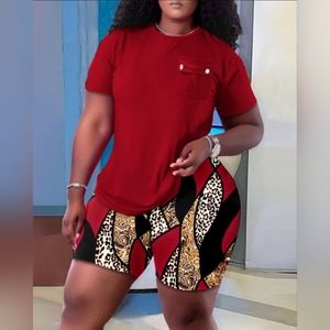 Plus size Baroque leopard print short and shirt set, 3X